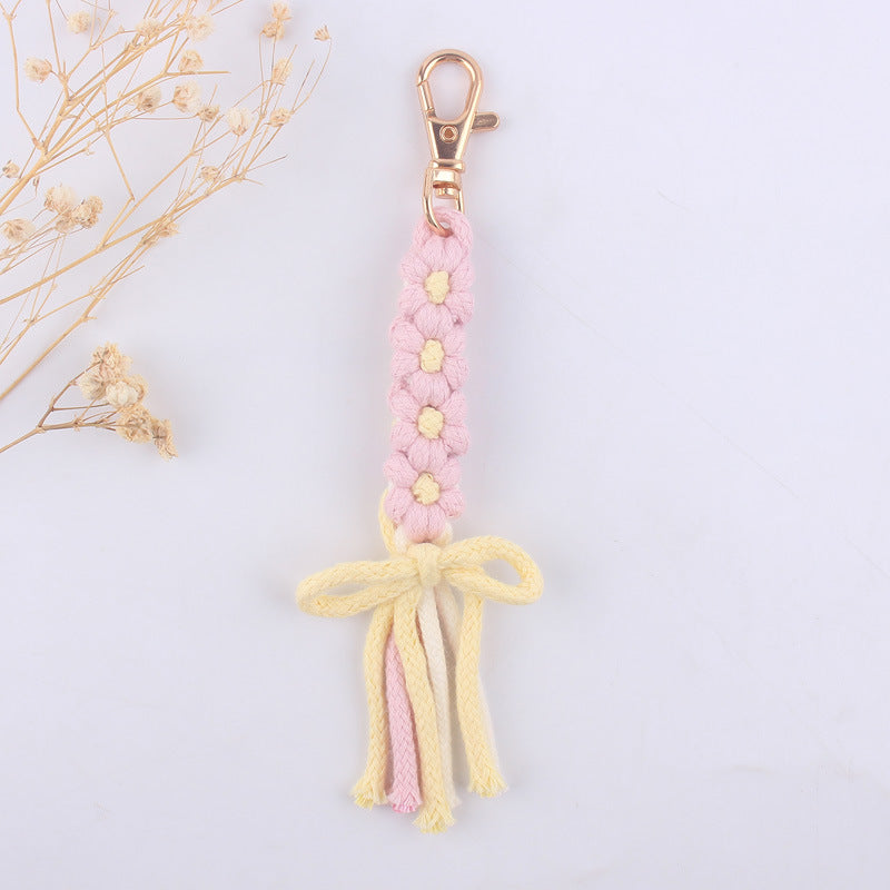 Wholesale Hand Woven Cartoon Flower Bow Knot Cotton Rope Keychain